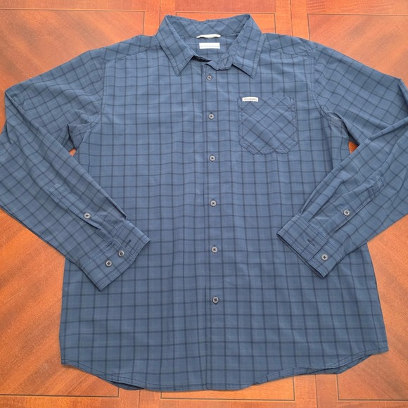 Columbia Other - Columbia Button Down Mens L Blue Plaid Long Sleeve Hiking Outdoor Casual Shirt